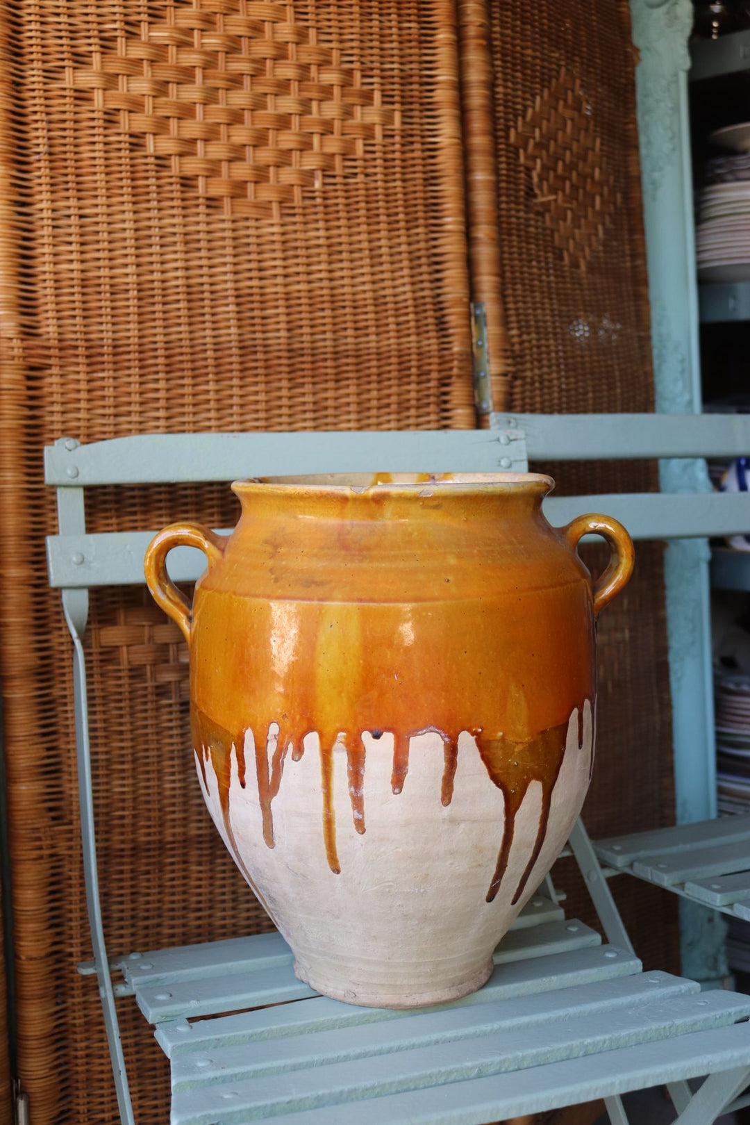 19th century French yellow drip confit pot