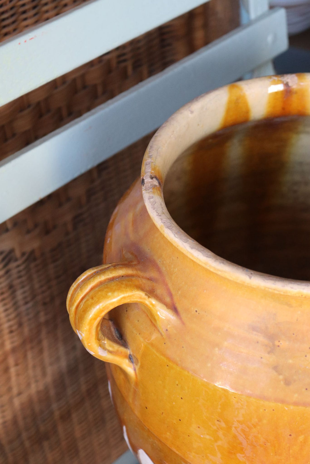 19th century French yellow drip confit pot