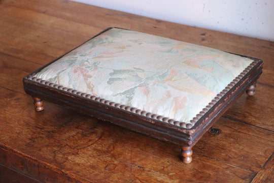 vintage french wooden upholstered low profile footstool