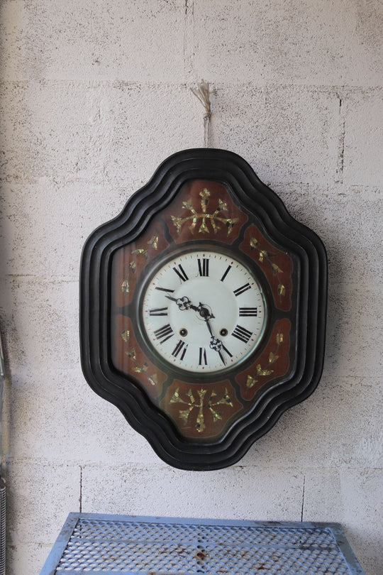 antique french napoleon III wall clock with mother of pearl inlay