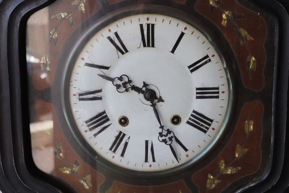 antique french napoleon III wall clock with mother of pearl inlay