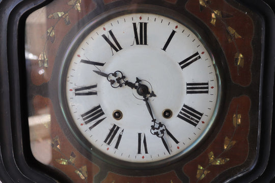 antique french napoleon III wall clock with mother of pearl inlay