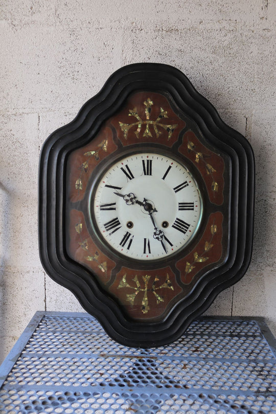 antique french napoleon III wall clock with mother of pearl inlay