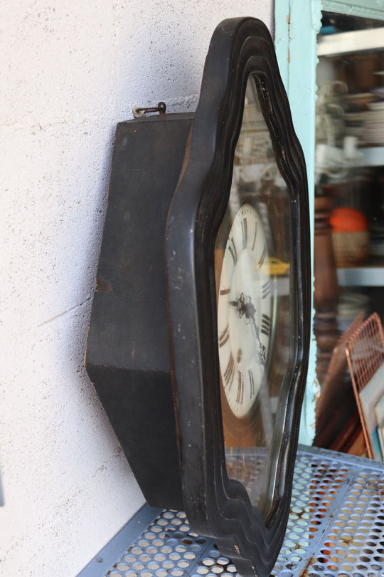 antique french napoleon III wall clock with mother of pearl inlay