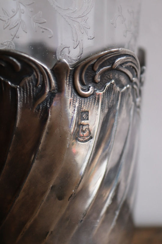 antique french liqueur bottle with silverplate mount