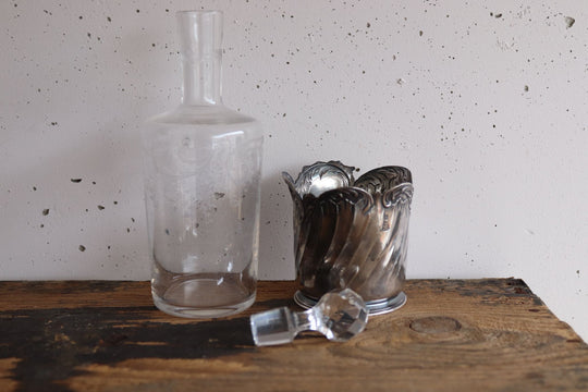 antique french liqueur bottle with silverplate mount
