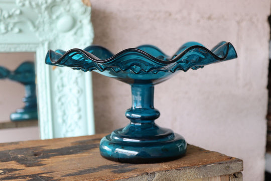 vintage french hand blown glass pedestal centrepiece
