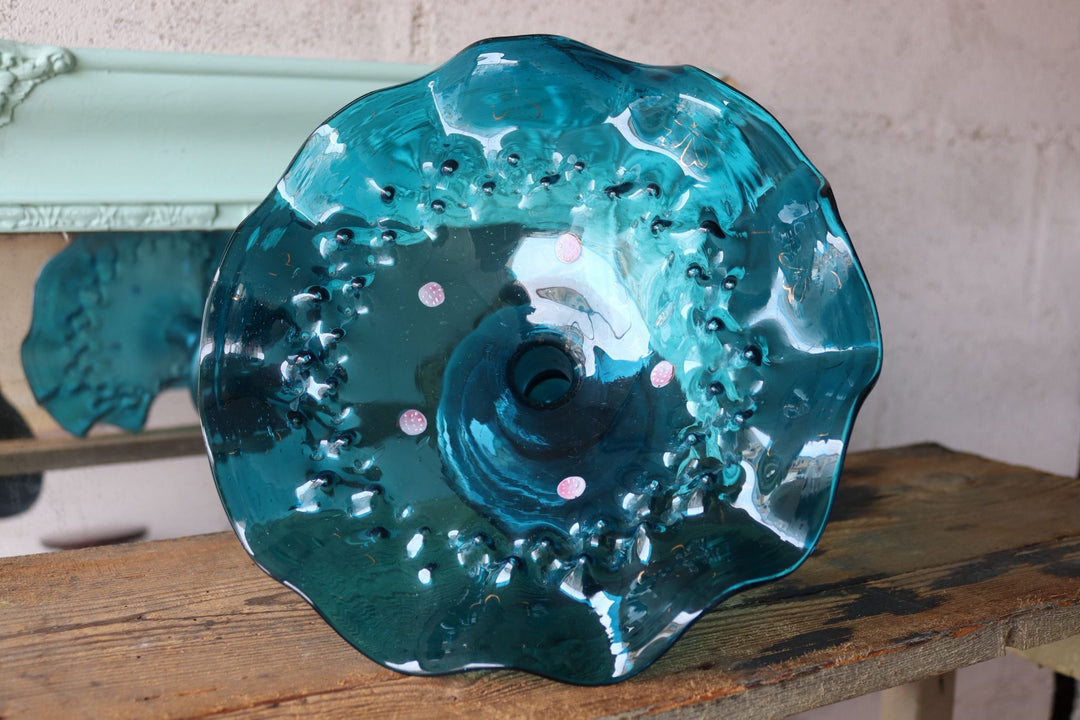 vintage french hand blown glass pedestal centrepiece