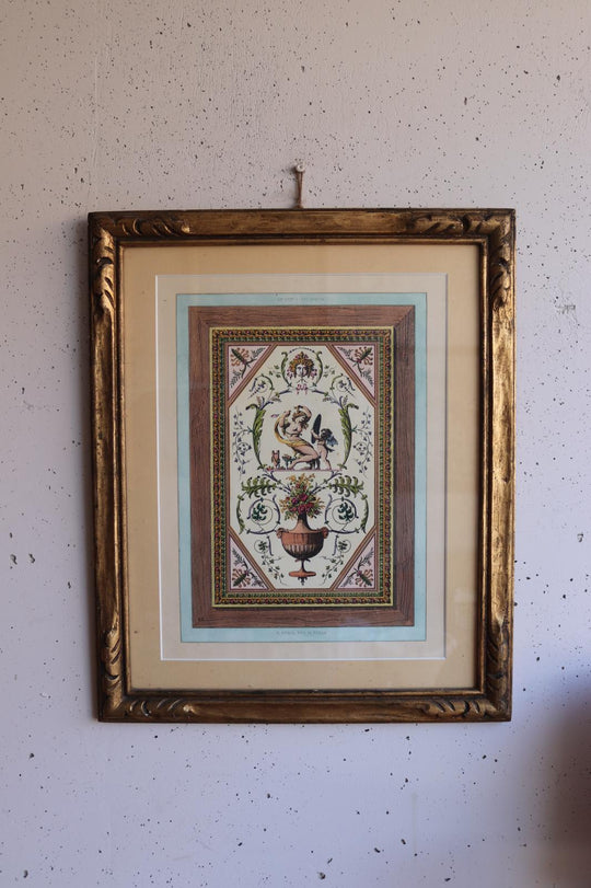 antique french renaissance inspired coloured engraving in the style of raphaël pinson