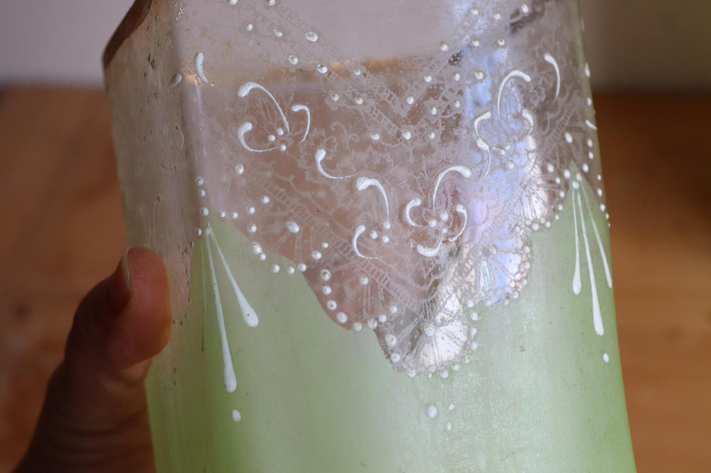 pair of antique french hand painted frosted glass vases