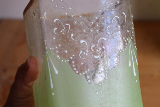 pair of antique french hand painted frosted glass vases