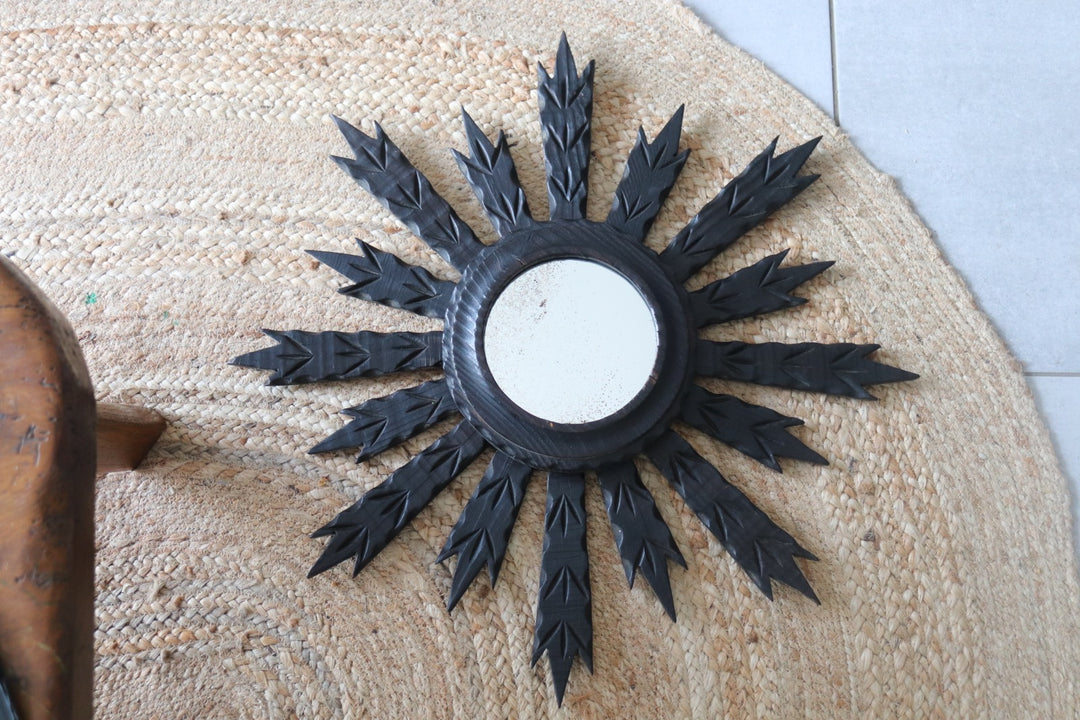 rare vintage french feathered starburst mirror