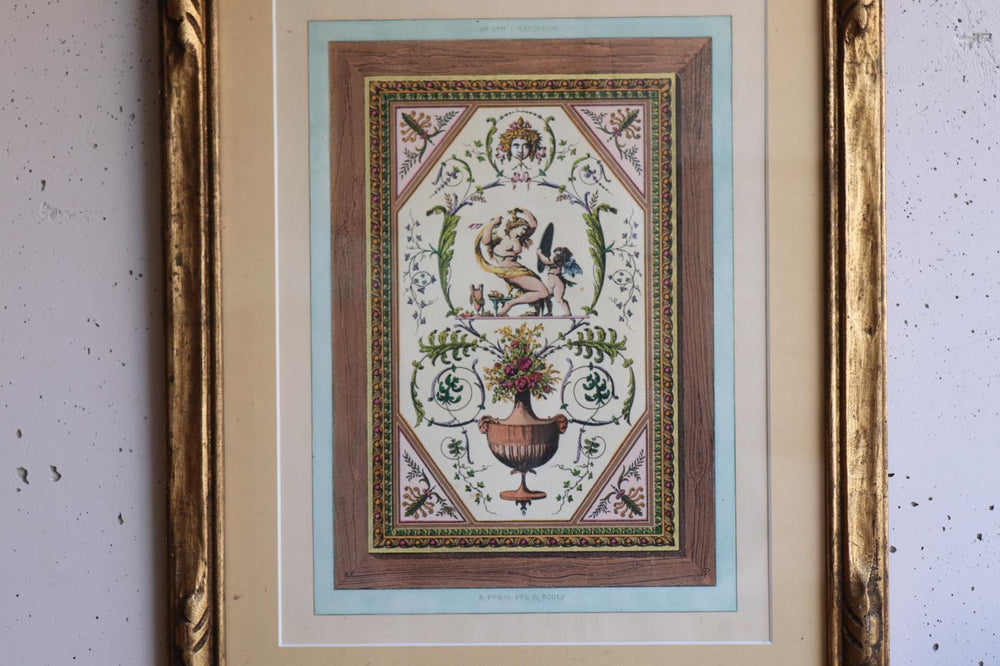 antique french renaissance inspired coloured engraving in the style of raphaël pinson