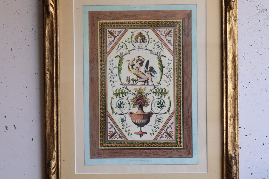 antique french renaissance inspired coloured engraving in the style of raphaël pinson