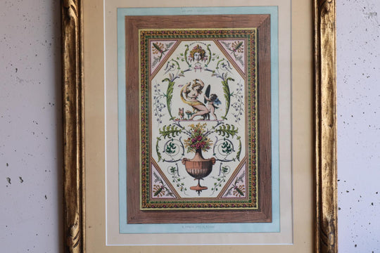antique french renaissance inspired coloured engraving in the style of raphaël pinson