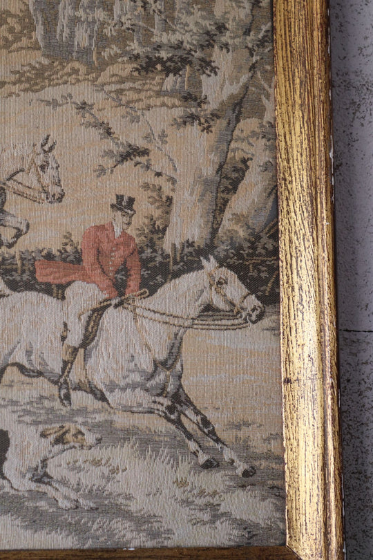 pair of framed vintage french "la chasse" tapestries