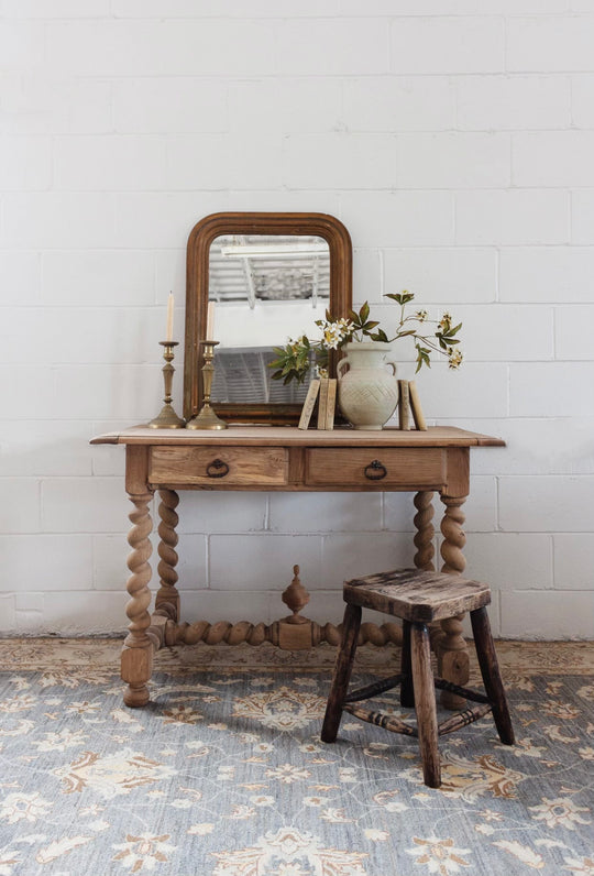 restored French Louis XVII bleached oak and barley twist writing desk