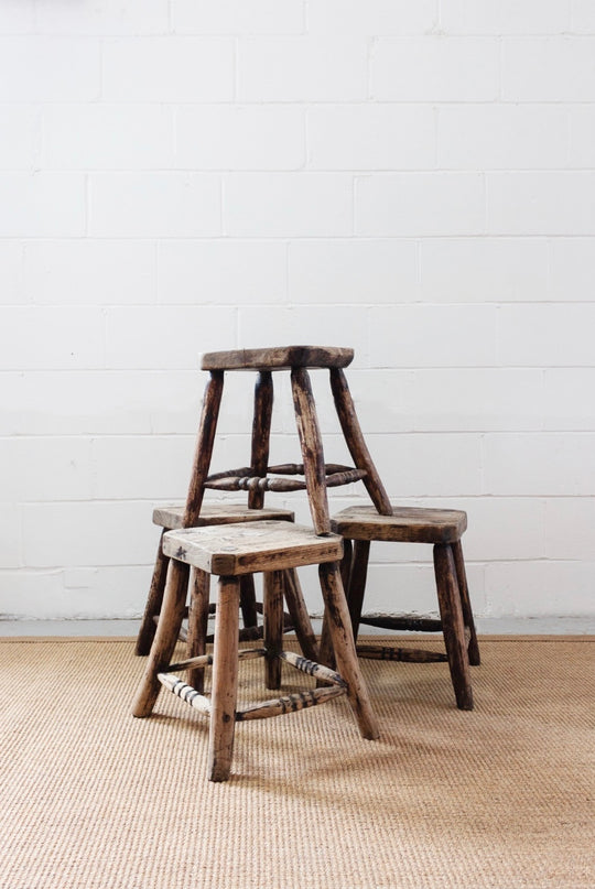 vintage french primitive handmade stool