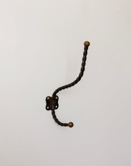 antique french wrought iron and brass coat hook