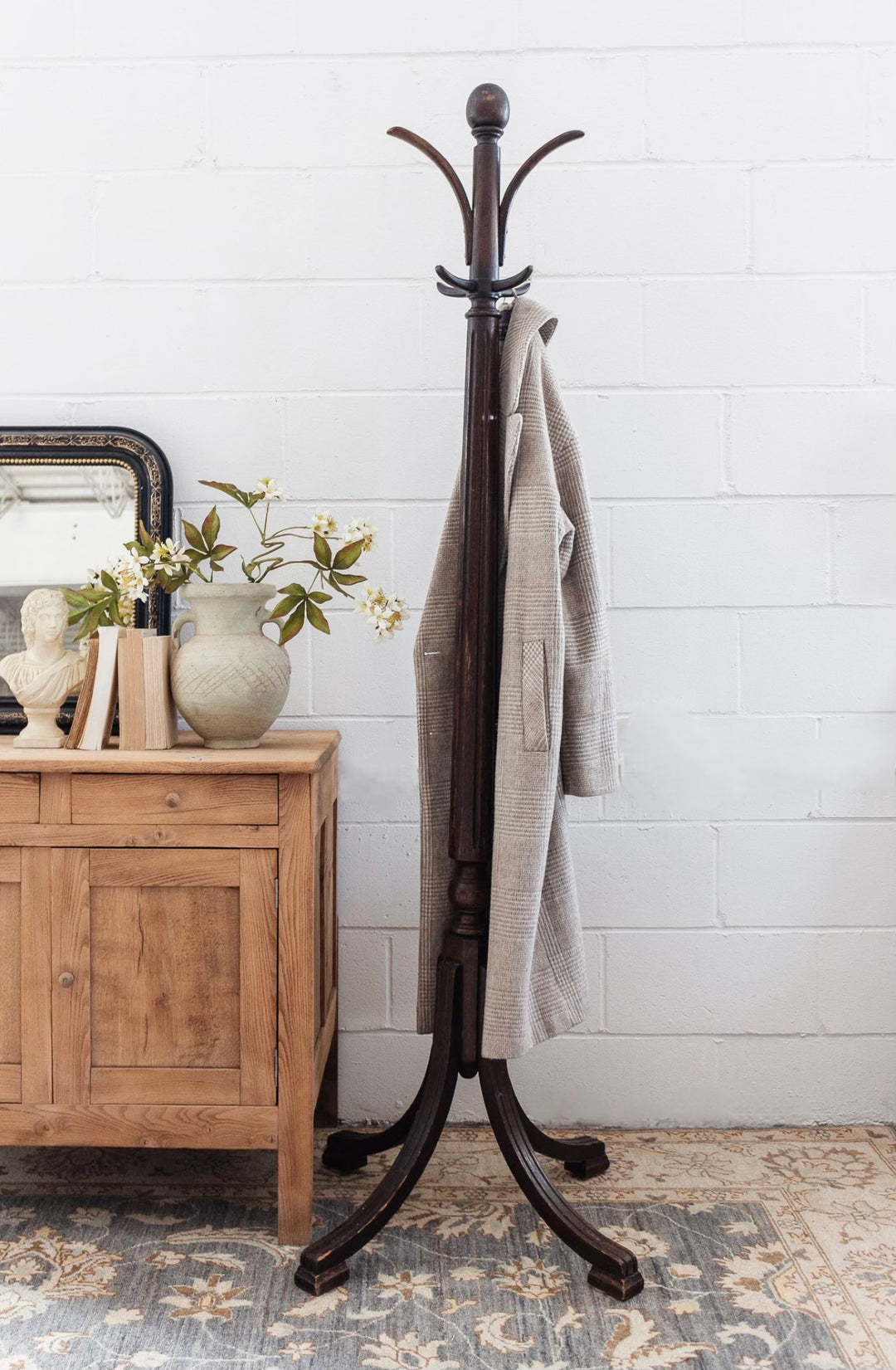 midcentury english carved wood coat stand