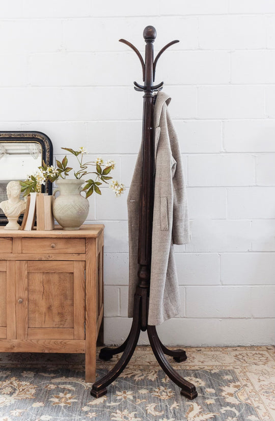 midcentury english carved wood coat stand