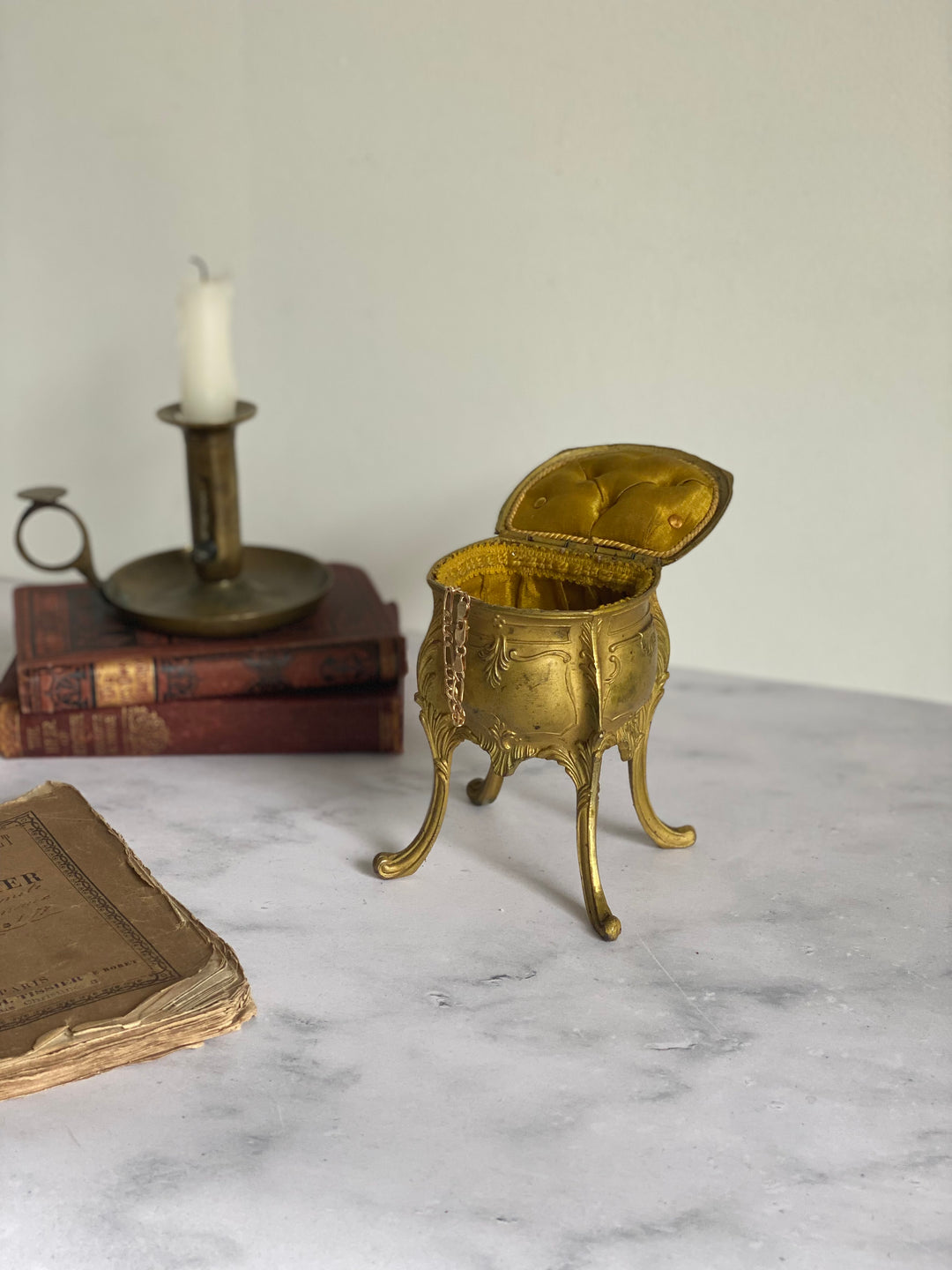 antique French Napoleon III gilt bijoux casket