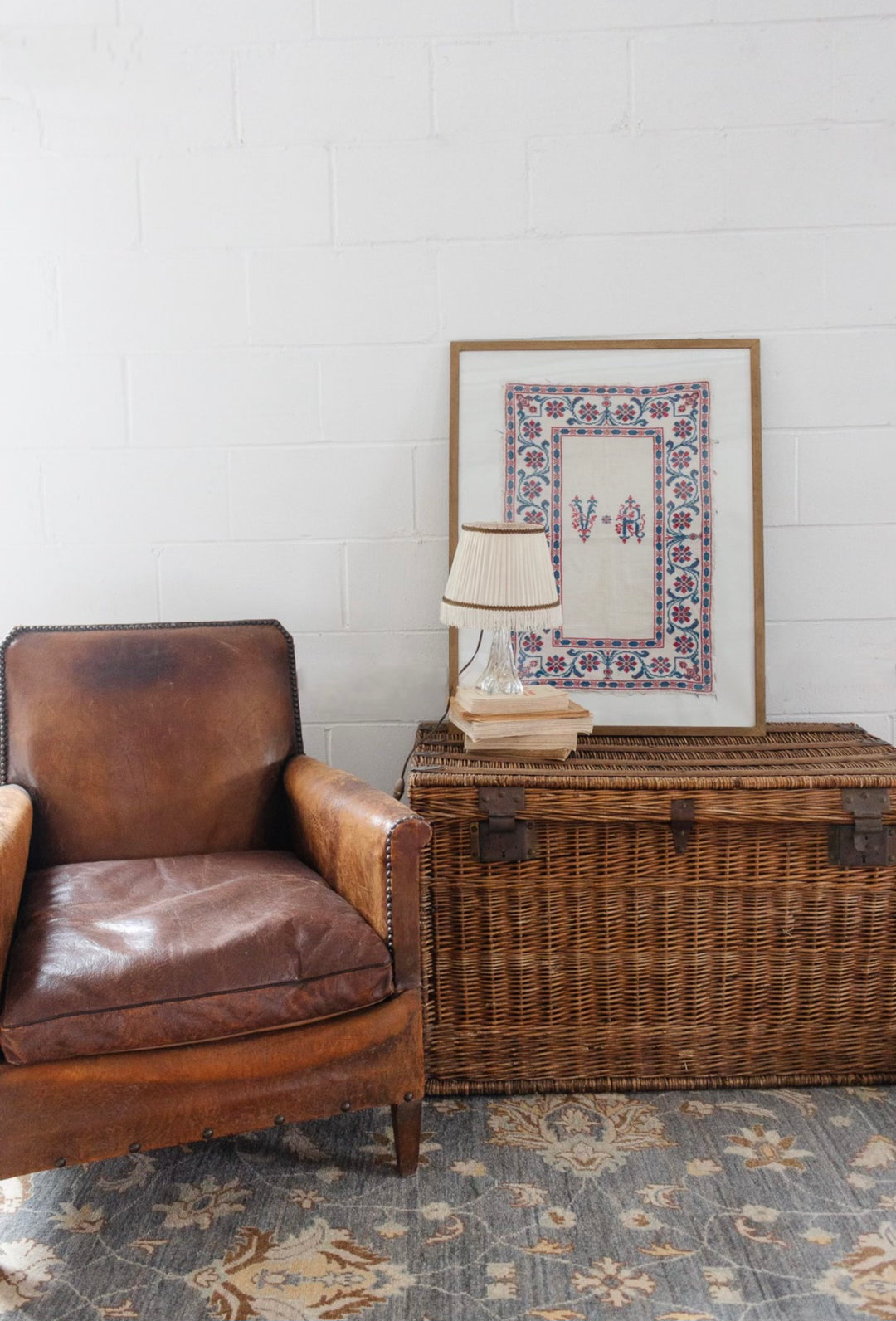 turn of the century French framed needlepoint textile remnant