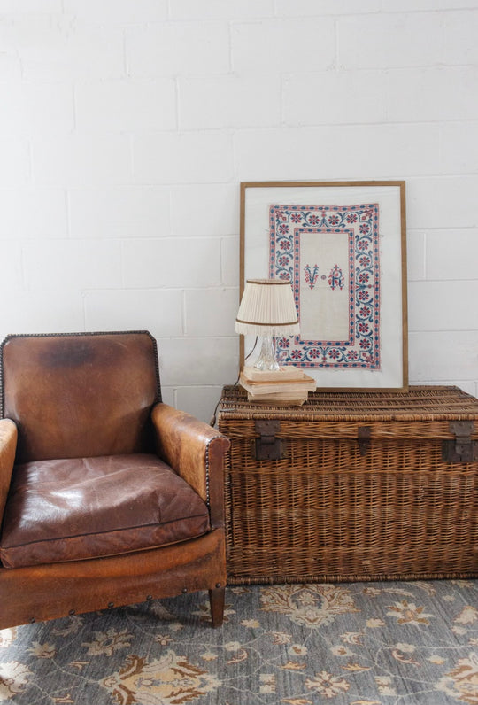 turn of the century French framed needlepoint textile remnant