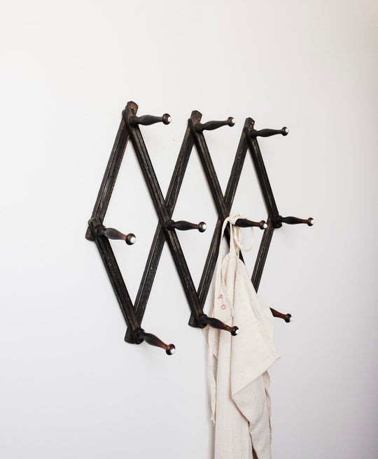 antique victorian accordian ebonized wood coat rack