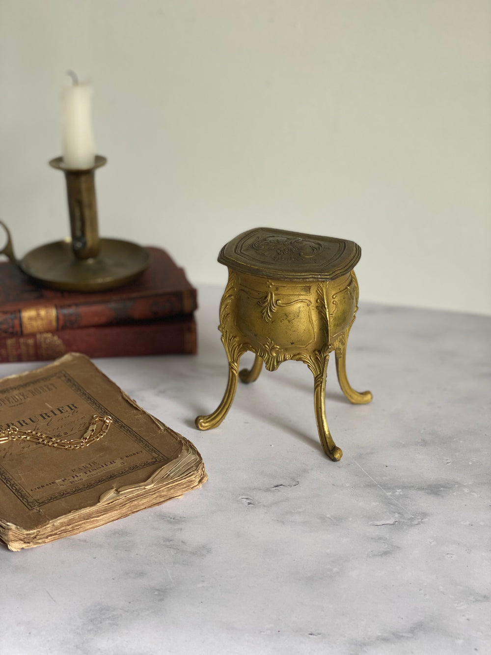 antique French Napoleon III gilt bijoux casket