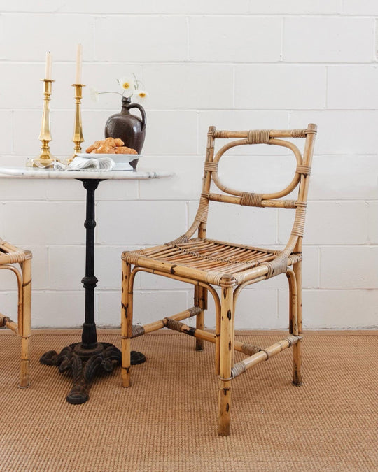 1970s Italian bamboo and rattan dining chairs, set of two
