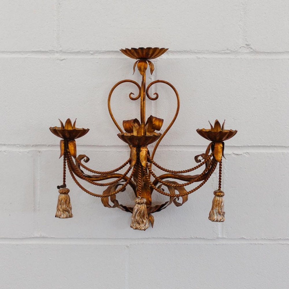 midcentury Italian gilt foliate wall sconce