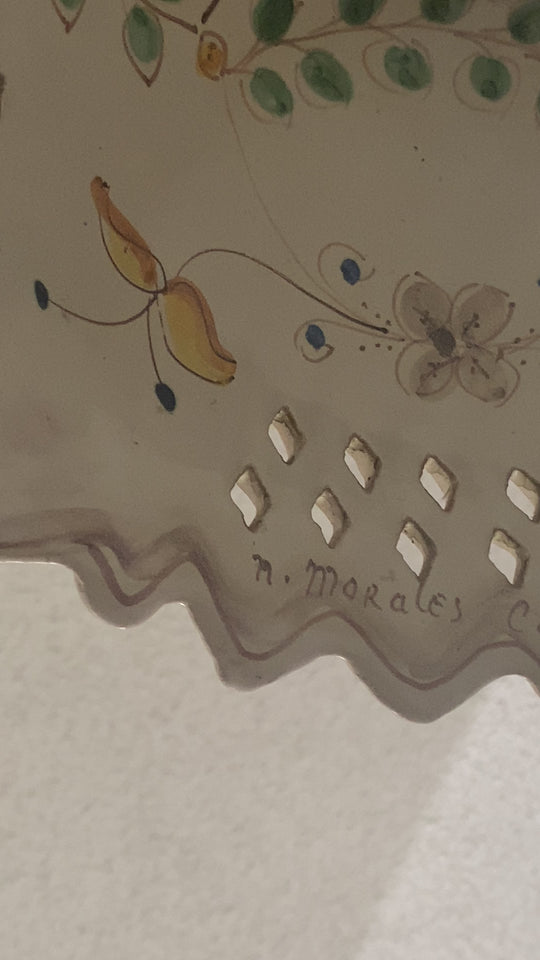 rare vintage Italian Caltagirone hand painted ceramic pendant light, signed by artist Nicolò Morales