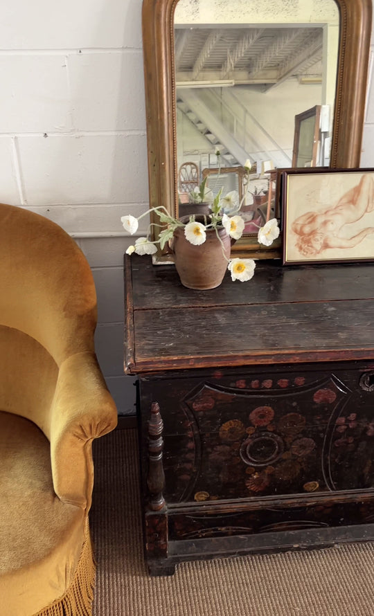 19th century Hungarian pine marriage chest