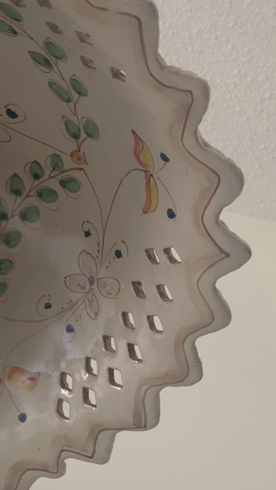 rare vintage Italian Caltagirone hand painted ceramic pendant light, signed by artist Nicolò Morales