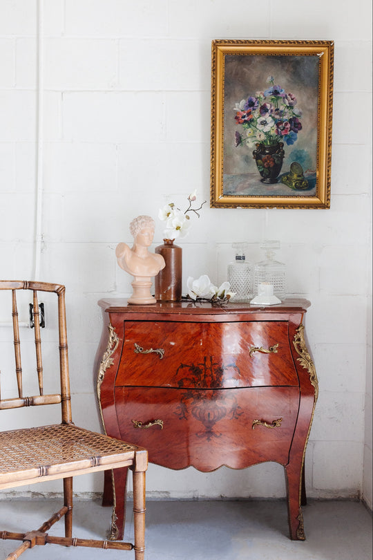 french louis XV style bombe commode with marble top