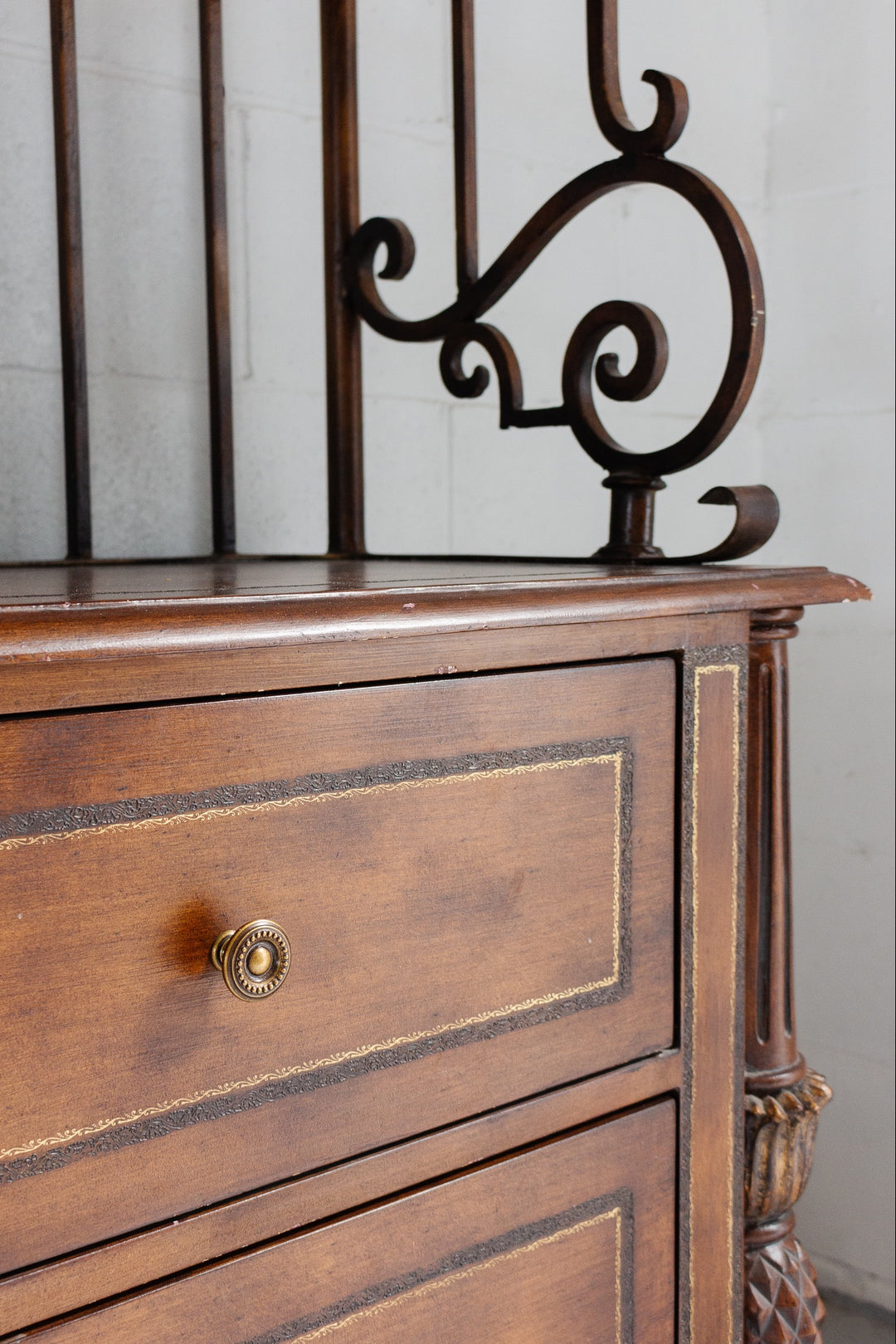 vintage wood and wrought iron bakers rack