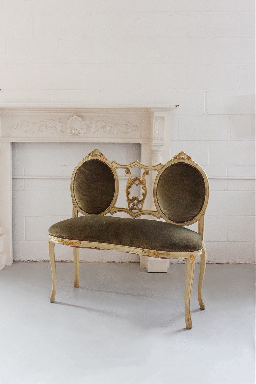 Louis XVI style french polychrome salon settee