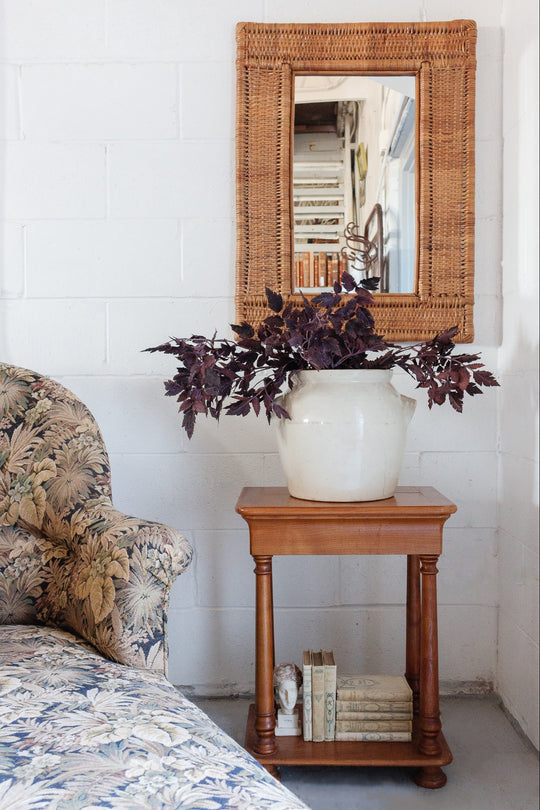 mid century French rattan & wicker frame mirror