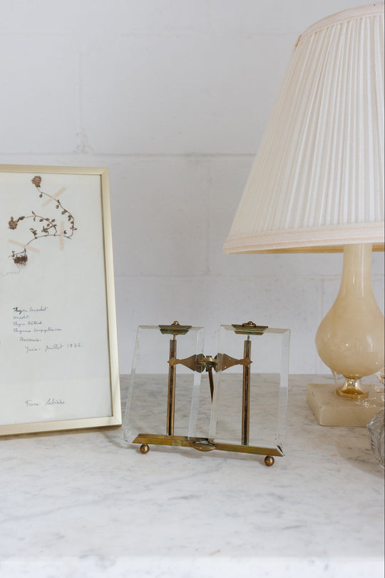antique French beveled glass and brass picture frames, set of two