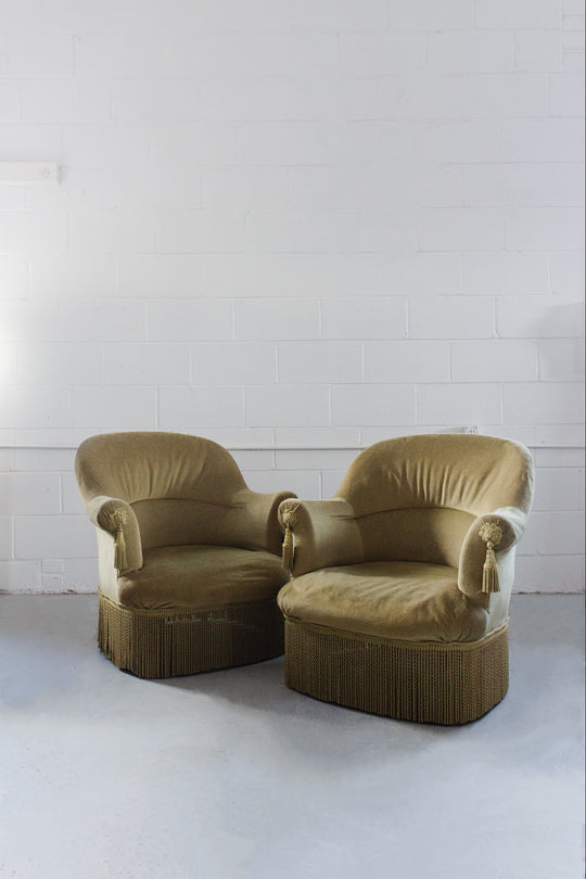 antique french *salvage* velvet crapaud chair with fringe