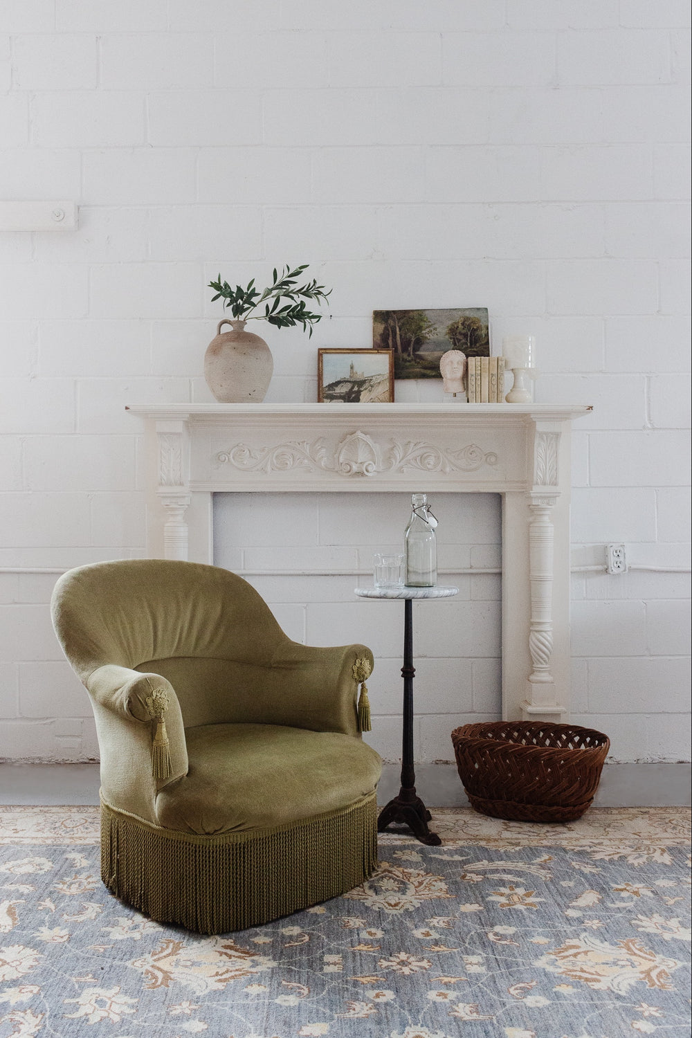 antique french *salvage* velvet crapaud chair with fringe