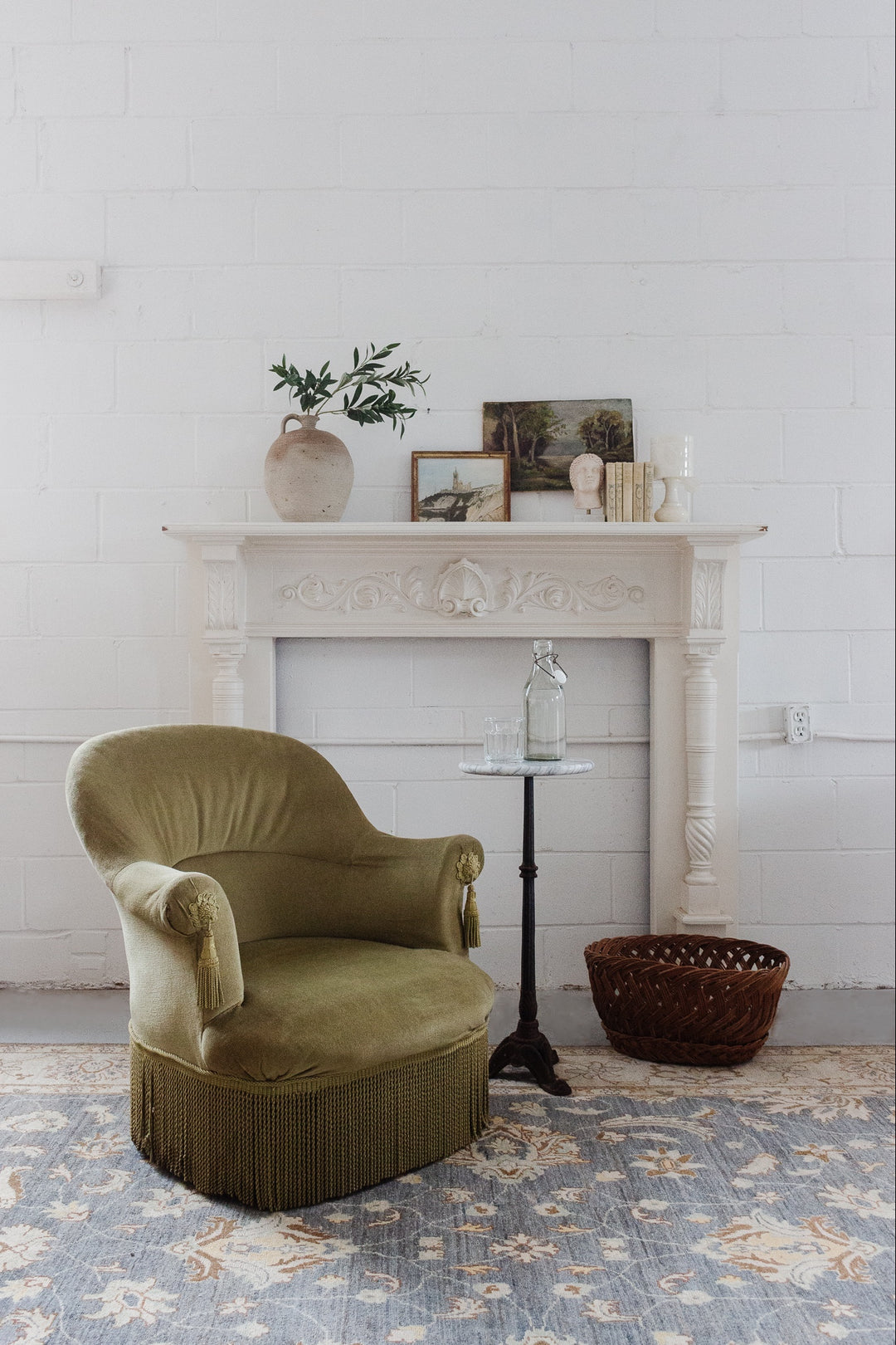 antique french *salvage* velvet crapaud chair with fringe