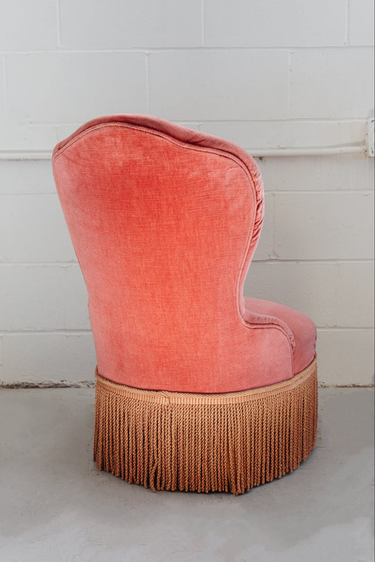 vintage french petite pink velvet slipper chair