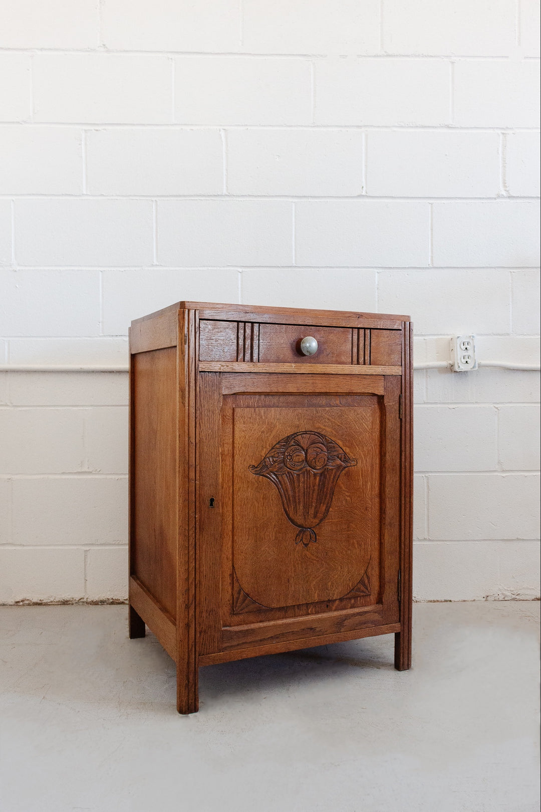 vintage French carved oak art deco confiture cabinet