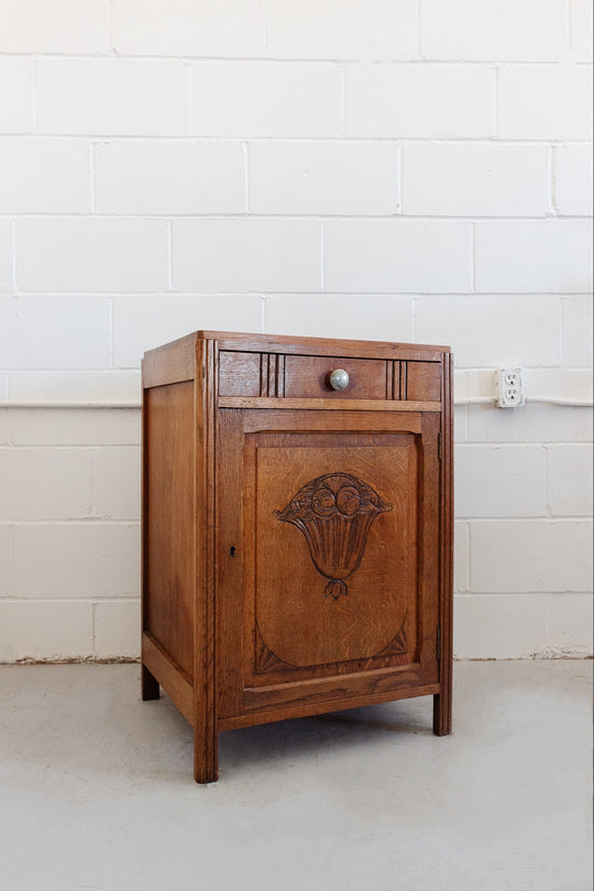 vintage French carved oak art deco confiture cabinet