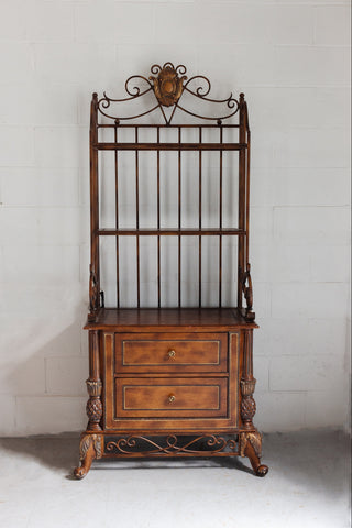 vintage wood and wrought iron bakers rack