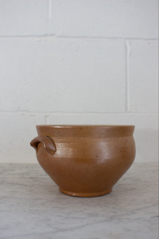 pair of vintage French grespots stoneware casserole bowls