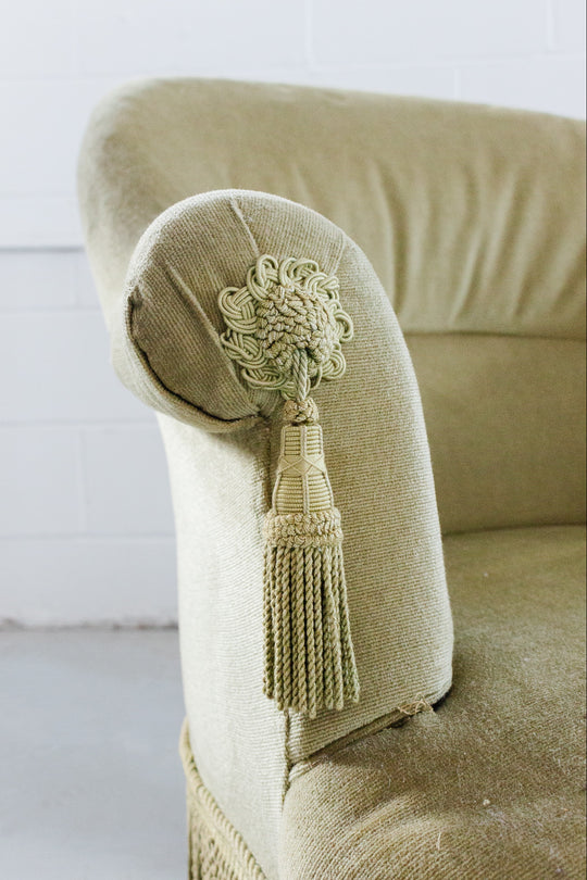 antique french *salvage* velvet crapaud chair with fringe