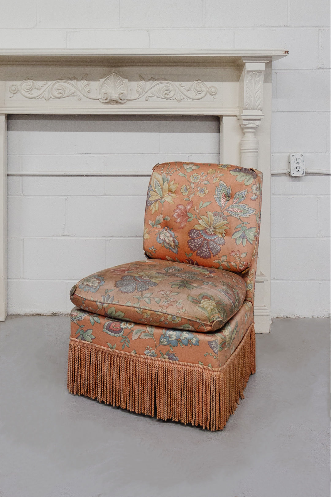 midcentury French floral slipper chair